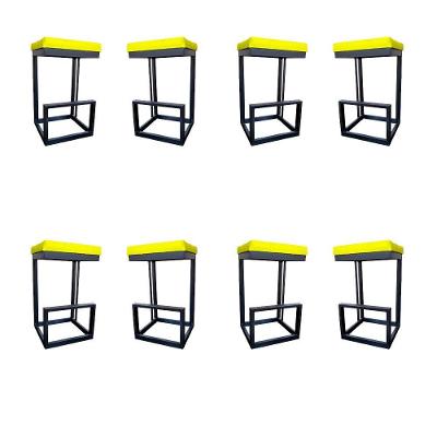 Kit 08 Banquetas Londres Base De Ferro Sued Amarelo D'classe Decor