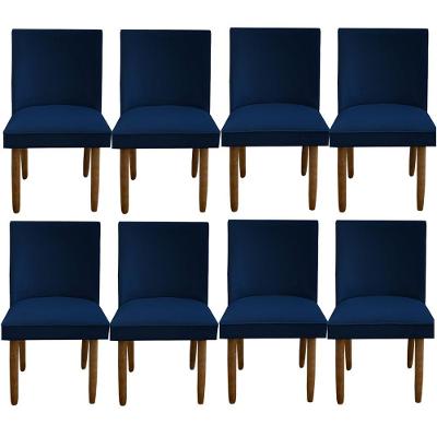 Kit 08 Cadeiras Para Sala De Jantar Tóquio Pés Palito Suede Azul Marinho D'classe Decor