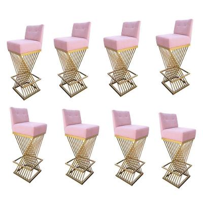 Kit 08 Banquetas Luma Base De Ferro Sued Rosa Bebê D'classe Decor