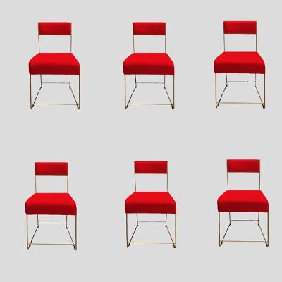 Kit 06 Cadeiras Atena Base De Ferro Maciço Dourada Suede Vermelho D'classe Decor