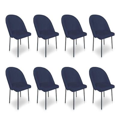 Kit 08 Cadeiras De Jantar Virginia Sued Azul Marinho Pés De Ferro Preto Dclasse Decor