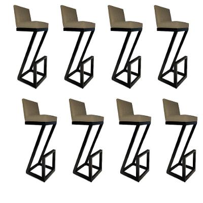 Kit 08 Banqueta Alta Z Base De Ferro Suede Marrom Rato D'classe Decor