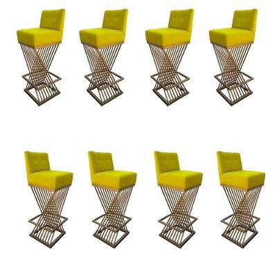 Kit 08 Banquetas Luma Base De Ferro Sued Amarelo D'classe Decor