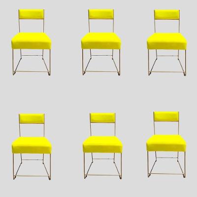 Kit 06 Cadeiras Atena Base De Ferro Maciço Dourada Suede Amarelo D'classe Decor