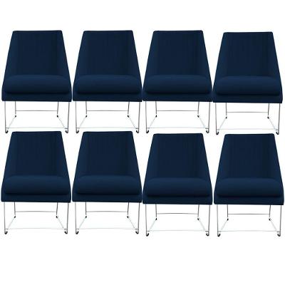 Kit 08 Cadeiras Ana Base De Ferro Prata Suede Azul Marinho D'classe Decor