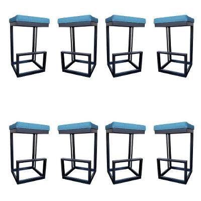 Kit 08 Banquetas Londres Base De Ferro Sued Azul Tiffany D'classe Decor