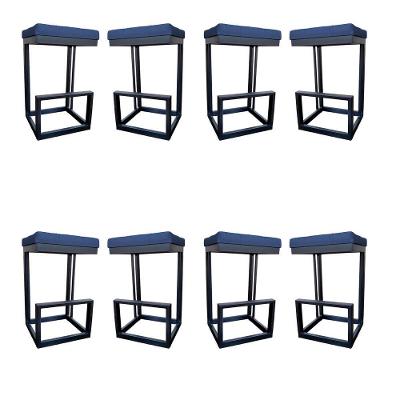 Kit 08 Banquetas Londres Base De Ferro Sued Azul Marinho D'classe Decor