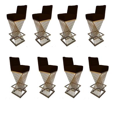 Kit 08 Banquetas Luma Base De Ferro Sued Marrom D'classe Decor