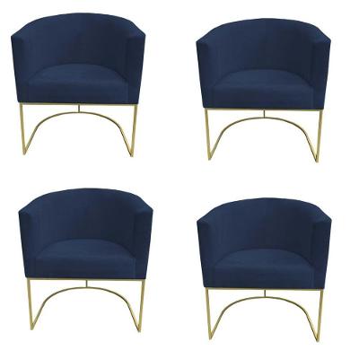 Kit 04 Poltronas Paola Base De Ferro Sued Azul Marinho D'classe Decor
