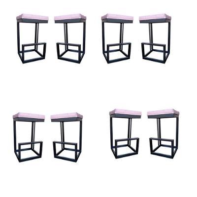Kit 08 Banquetas Londres Base De Ferro Sued Rosa Bebê D'classe Decor