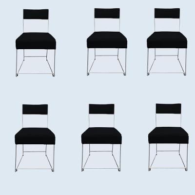 Kit 06 Cadeiras Atena Base De Ferro Maciço Prata Suede Preto D'classe Decor