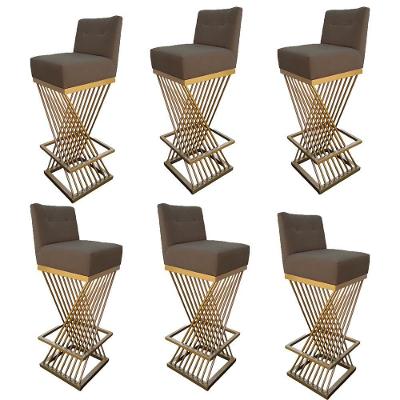 Kit 06 Banquetas Luma Base De Ferro Sued Marrom Rato D'classe Decor
