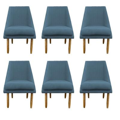 Kit 06 Cadeiras Para Sala De Jantar Ana Pés Palito Suede Azul Tiffany D'classe Decor