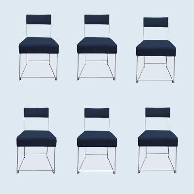 Kit 06 Cadeiras Atena Base De Ferro Maciço Prata Veludo Azul Marinho D'classe Decor