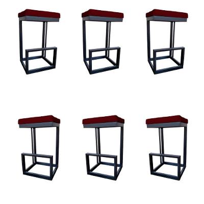 Kit 06 Banquetas Londres Base De Ferro Sued Marsala D'classe Decor