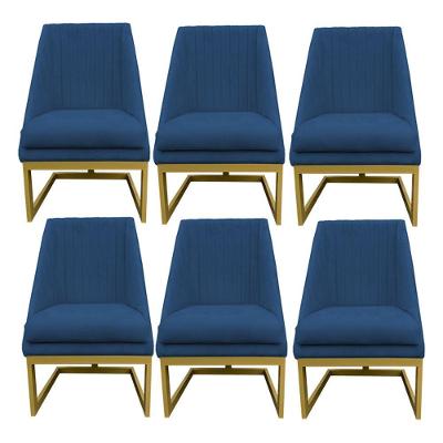 Kit 06 Cadeiras Para Sala De Jantar Ana Base De Ferro Suede Azul Marinho D'classe Decor
