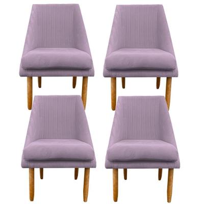 Kit 04 Cadeiras Para Sala De Jantar Ana Pés Palito Suede Rosa Bebê D'classe Decor
