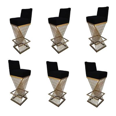 Kit 06 Banquetas Luma Base De Ferro Sued Preto D'classe Decor
