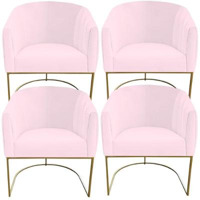 Kit 04 Poltrona Julia Com Base De Ferro Sala De Estar Escritório Recepção Clinica Suede Rosa Bebê D'classe Decor