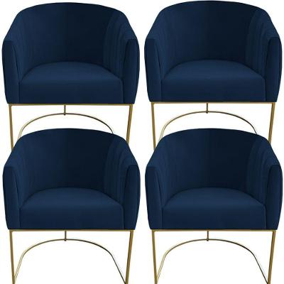 Kit 04 Poltrona Julia Com Base De Ferro Sala De Estar Escritório Recepção Clinica Suede Azul Marinho D'classe Decor