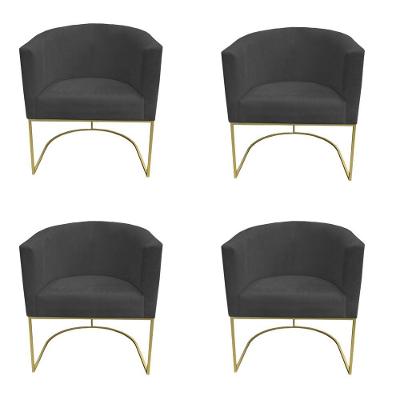 Kit 04 Poltronas Paola Base De Ferro Sued Grafite D'classe Decor