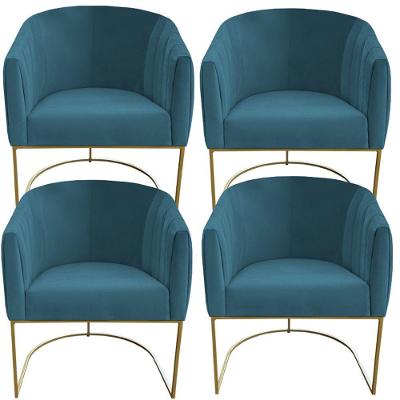 Kit 04 Poltrona Julia Com Base De Ferro Sala De Estar Escritório Recepção Clinica Suede Azul Tiffany D'classe Decor