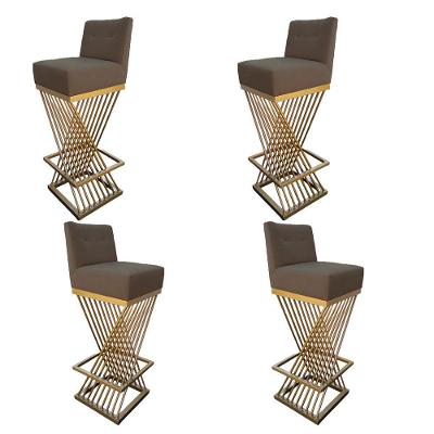 Kit 04 Banquetas Luma Base De Ferro Sued Marrom Rato D'classe Decor