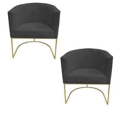 Kit 02 Poltronas Paola Base De Ferro Sued Grafite D'classe Decor