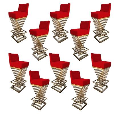 Kit 10 Banquetas Luma Base De Ferro Sued Vermelho D'classe Decor