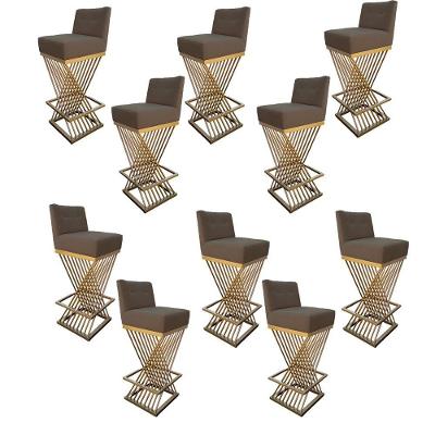 Kit 10 Banquetas Luma Base De Ferro Sued Marrom Rato D'classe Decor
