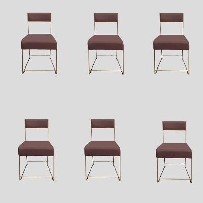 Kit 06 Cadeiras Atena Base De Ferro Maciço Dourada Veludo Rosê D'classe Decor