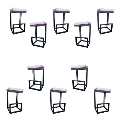 Kit 10 Banquetas Londres Base De Ferro Sued Rosa Bebê D'classe Decor