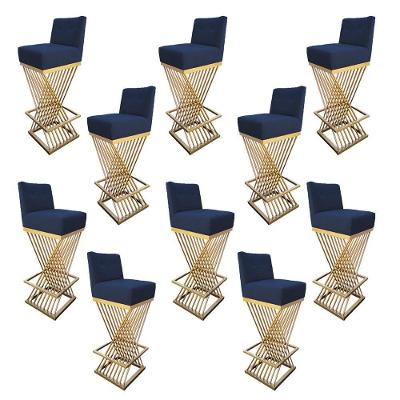 Kit 10 Banquetas Luma Base De Ferro Sued Azul Marinho D'classe Decor