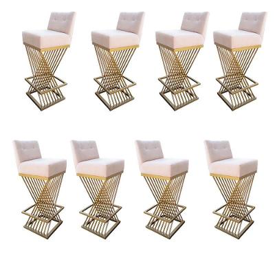 Kit 08 Banquetas Luma Base De Ferro Sued Bege D'classe Decor