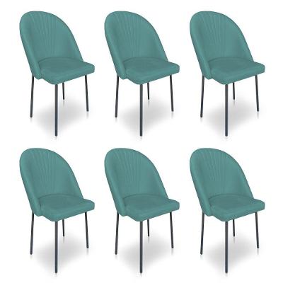 Kit 06 Cadeiras De Jantar Virginia Sued Azul Turquesa Pés De Ferro Preto Dclasse Decor