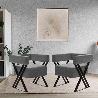 Kit 2 Poltrona Decorativa Aruba Pés Metal Estilo Industrial Linho Cinza