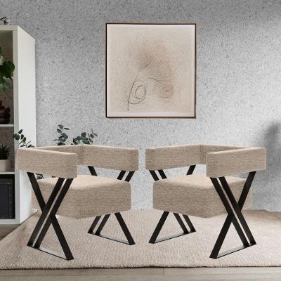 Kit 2 Poltrona Decorativa Aruba Pés Metal Estilo Industrial Linho Bege