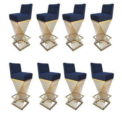 Kit 08 Banquetas Luma Base De Ferro Sued Azul Marinho D'classe Decor