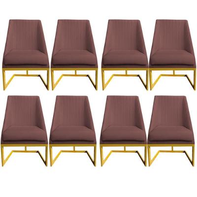 Kit 08 Cadeiras Para Sala De Jantar Ana Base De Ferro Veludo Rosê D'classe Decor