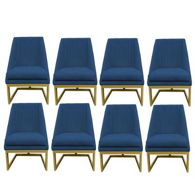 Kit 08 Cadeiras Para Sala De Jantar Ana Base De Ferro Suede Azul Marinho D'classe Decor