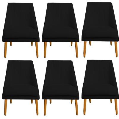 Kit 06 Cadeiras Para Sala De Jantar Ana Pés Palito Veludo Preto D'classe Decor