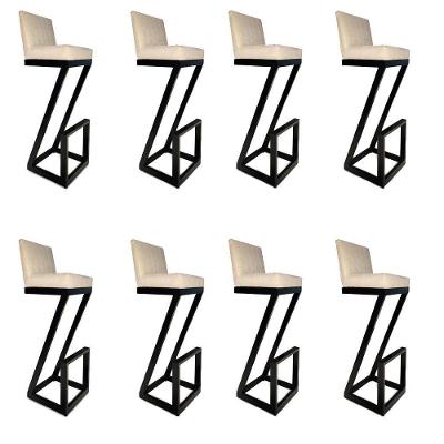 Kit 08 Banqueta Alta Z Base De Ferro Suede Bege D'classe Decor