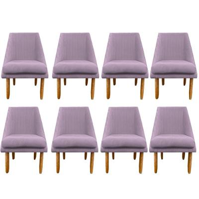 Kit 08 Cadeiras Para Sala De Jantar Ana Pés Palito Suede Rosa Bebê D'classe Decor