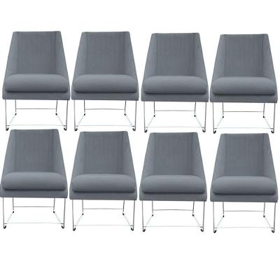 Kit 08 Cadeiras Ana Base De Ferro Prata Suede Bege D'classe Decor