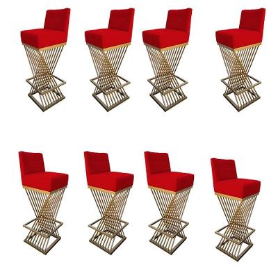 Kit 08 Banquetas Luma Base De Ferro Sued Vermelho D'classe Decor