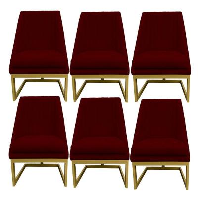 Kit 06 Cadeiras Para Sala De Jantar Ana Base De Ferro Suede Marsala D'classe Decor