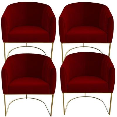 Kit 04 Poltrona Julia Com Base De Ferro Sala De Estar Escritório Recepção Clinica Suede Vermelho D'classe Decor