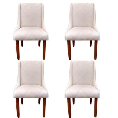 Kit 04 Cadeiras Para Sala De Jantar Lizz Pés Palito Veludo Bege D'classe Decor