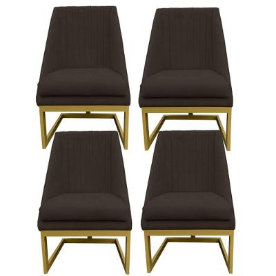 Kit 04 Cadeiras Para Sala De Jantar Ana Base De Ferro Suede Marrom D'classe Decor