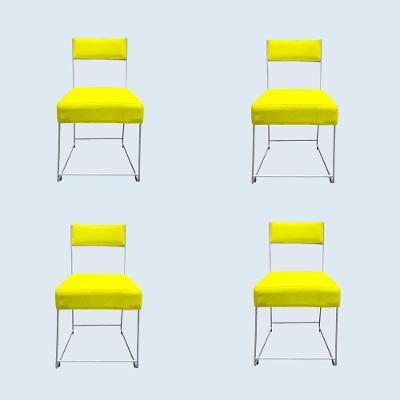 Kit 04 Cadeiras Atena Base De Ferro Maciço Prata Suede Amarelo D'classe Decor